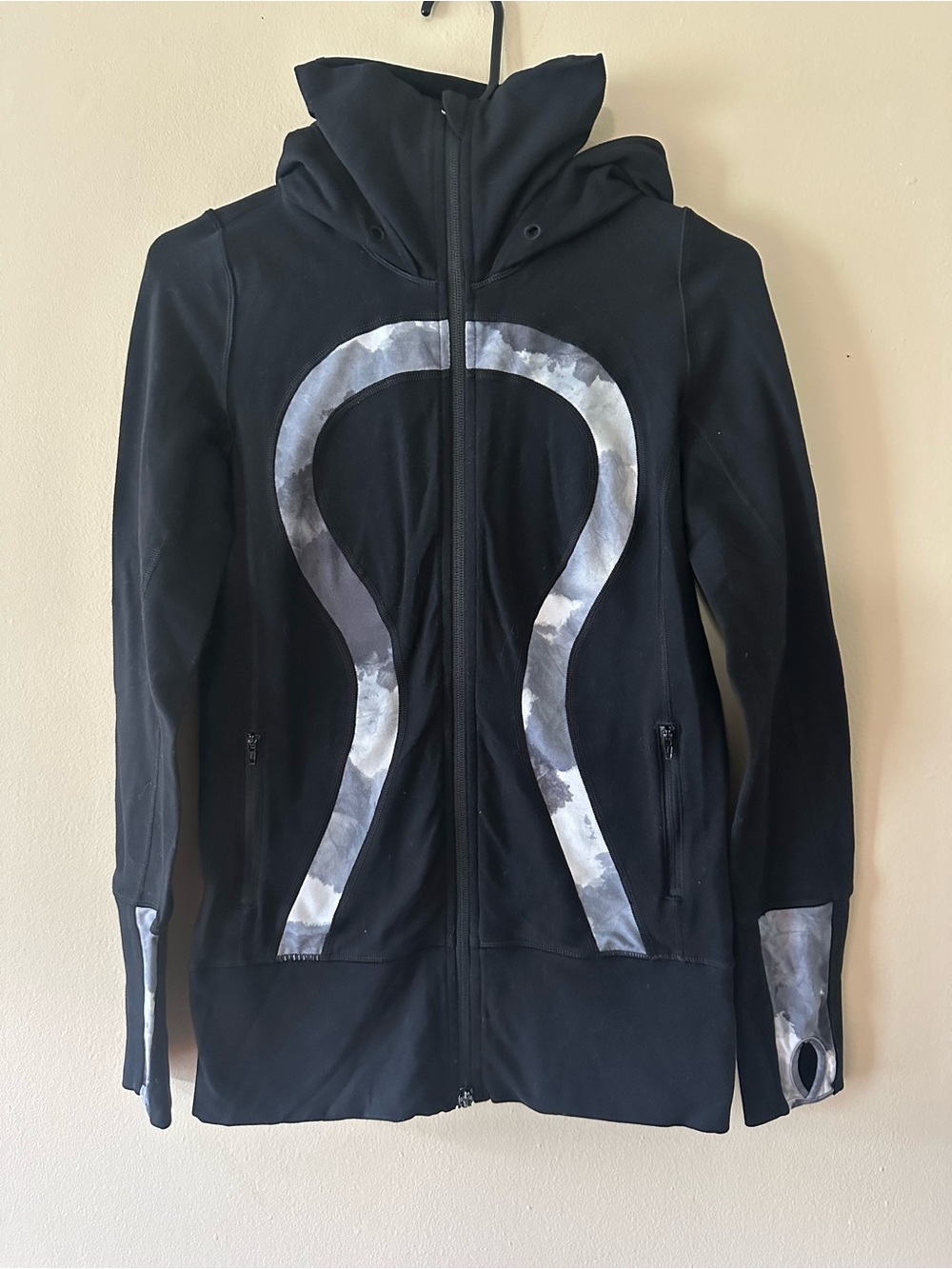 Lululemon Stride Jacket Hooded Zip Up Brushed Black/White Coal, Sz 6